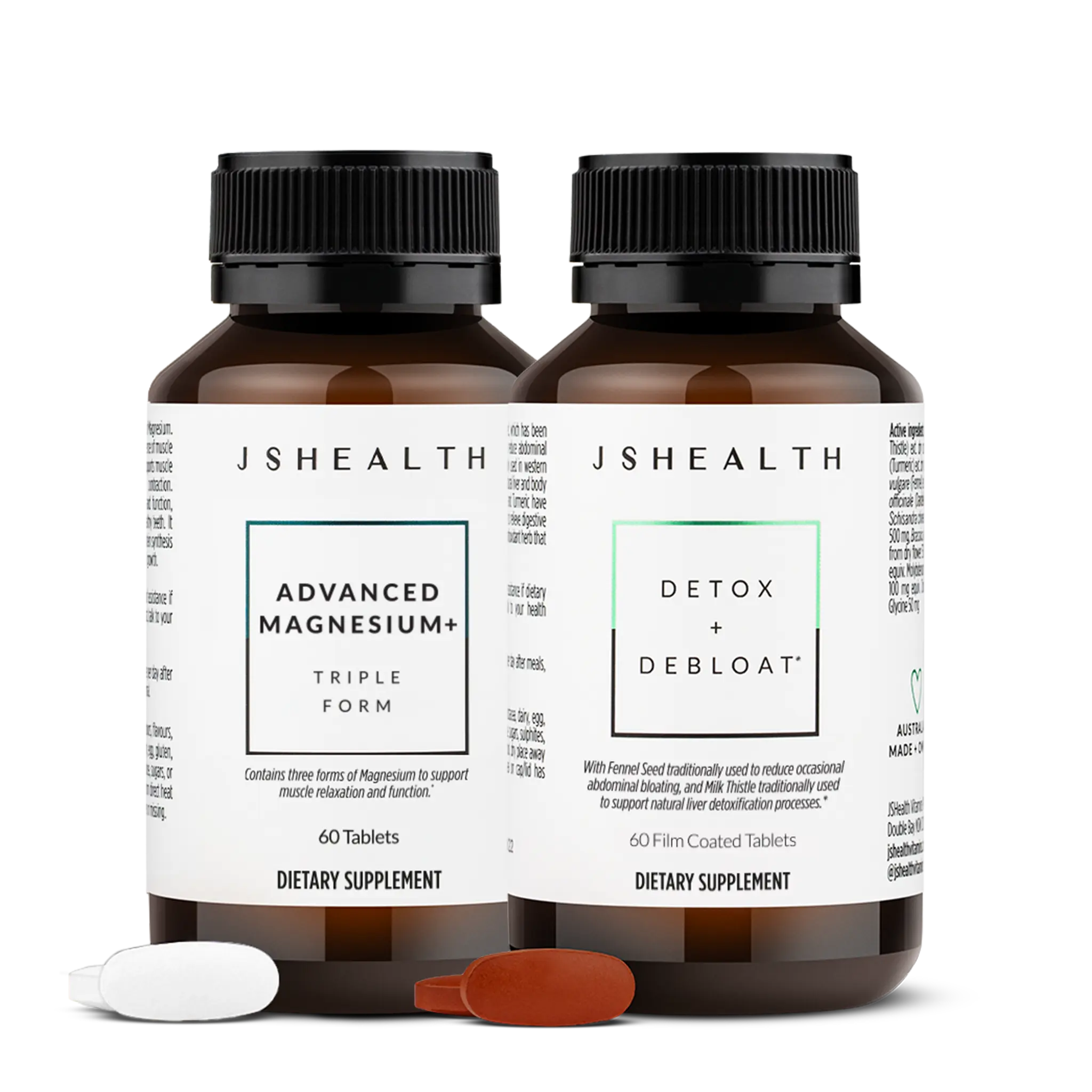 JSHealth Community Favorites Bundle - Detox + Debloat & Advanced Magnesium+ Tablets for Digestive Health and Muscle Relaxation - Vegan Formula - 60 Tablets Each Supplement Healthcare