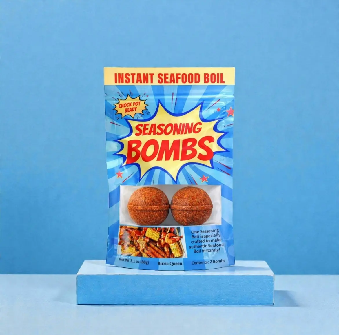 2-Pack Seafood Boil Bombs – Spicy Garlic Butter Seasoning Mix for Shrimp, Crab & Lobster