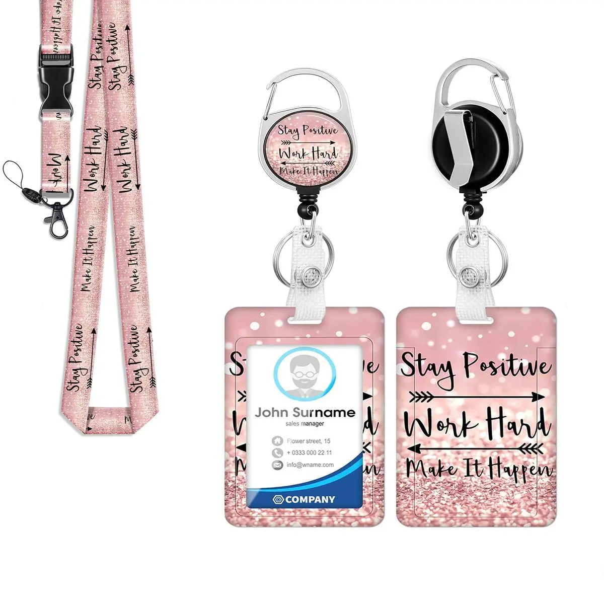 Lanyard & Card Holder Set, 1 Set Retractable Badge Holder with Personalized Lanyard, Lanyards For Id Badges Retractable, Identification Badges & Supplies for Office, School, Hospital, Badge Reels Retractable