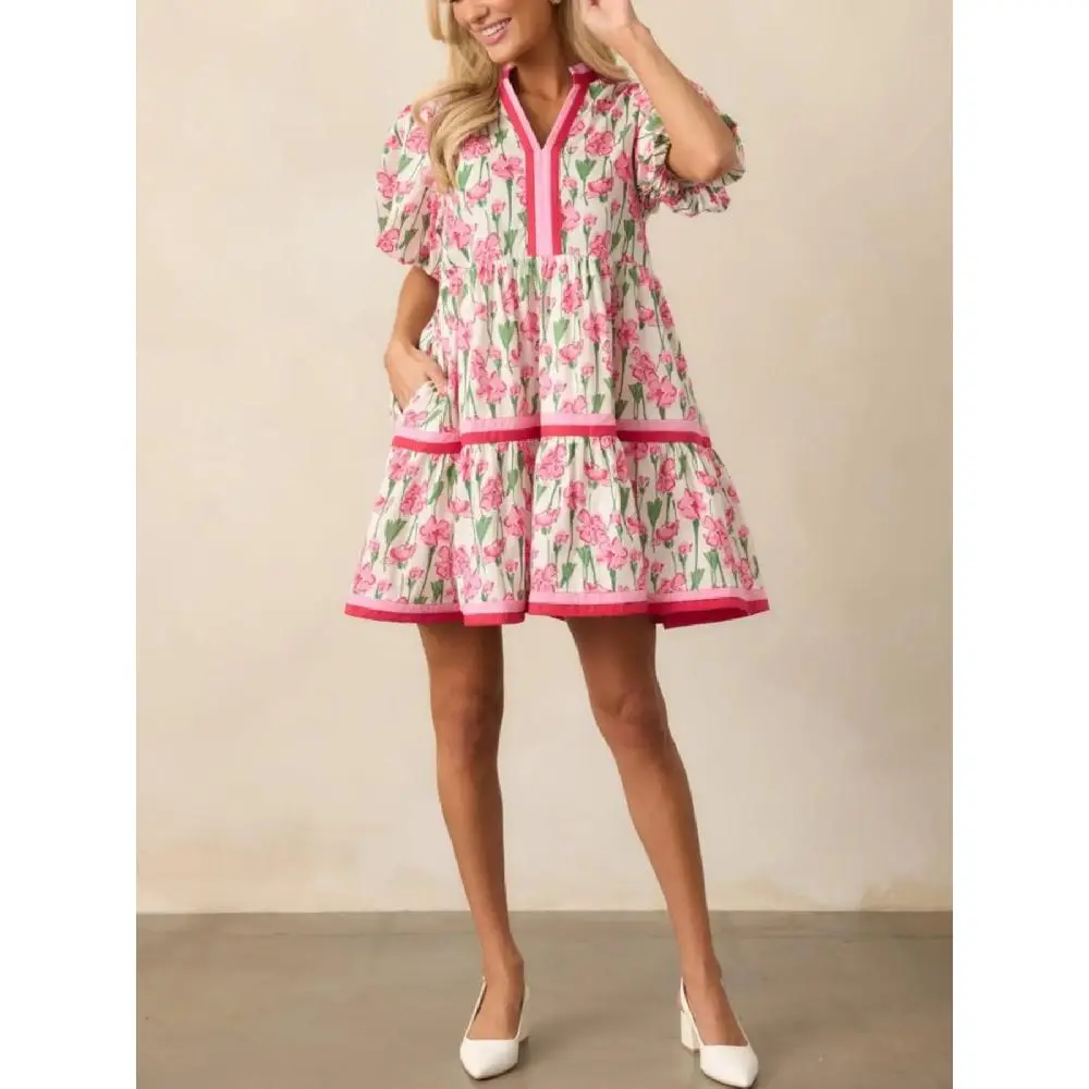 Ocean Style Elegant Vintage Print Dress for Women, New Patchwork A-Line Dress, Vacation Dress, Stylish and Comfortable, Perfect for All Occasions,Floral Puff Sleeve Babydoll Dress,Contrast Trim V Neck Mini Dress,Tiered Summer Dress with Pockets, Casual We