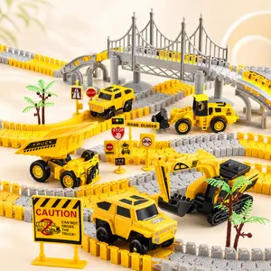 276 PCS Construction Trucks Race Tracks Toys for Toddler Playset with Flexible Tracks and Cars Gifts for 3 4 5 Year Old Boys Kids
