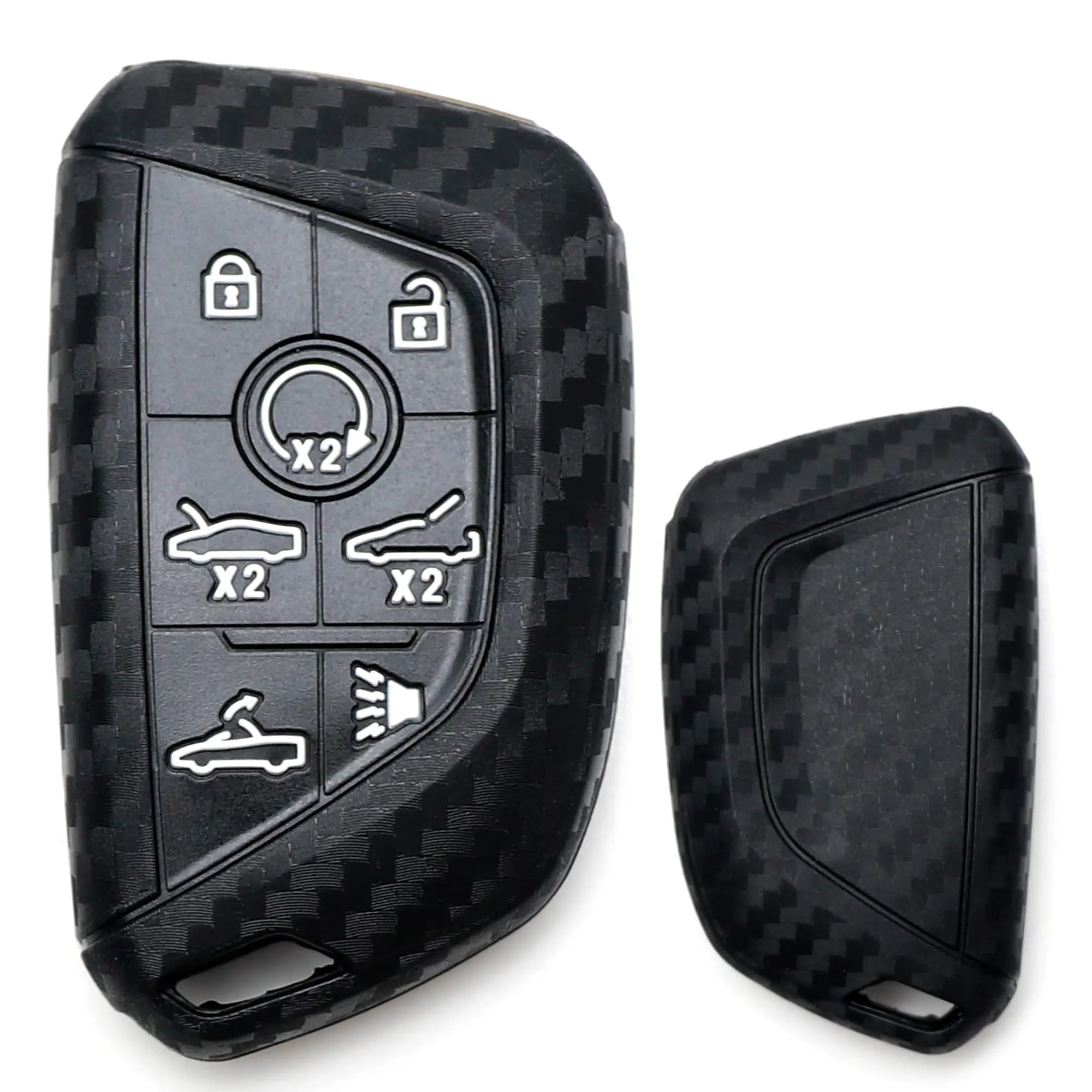iJDMTOY Black Carbon Fiber Pattern Full Coverage Soft Silicone Key Fob Cover For Chevrolet 2020-up C8 Corvette Stingray Keyless Fob