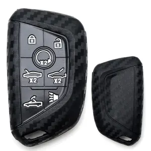 iJDMTOY Black Carbon Fiber Pattern Full Coverage Soft Silicone Key Fob Cover For Chevrolet 2020-up C8 Corvette Stingray Keyless Fob