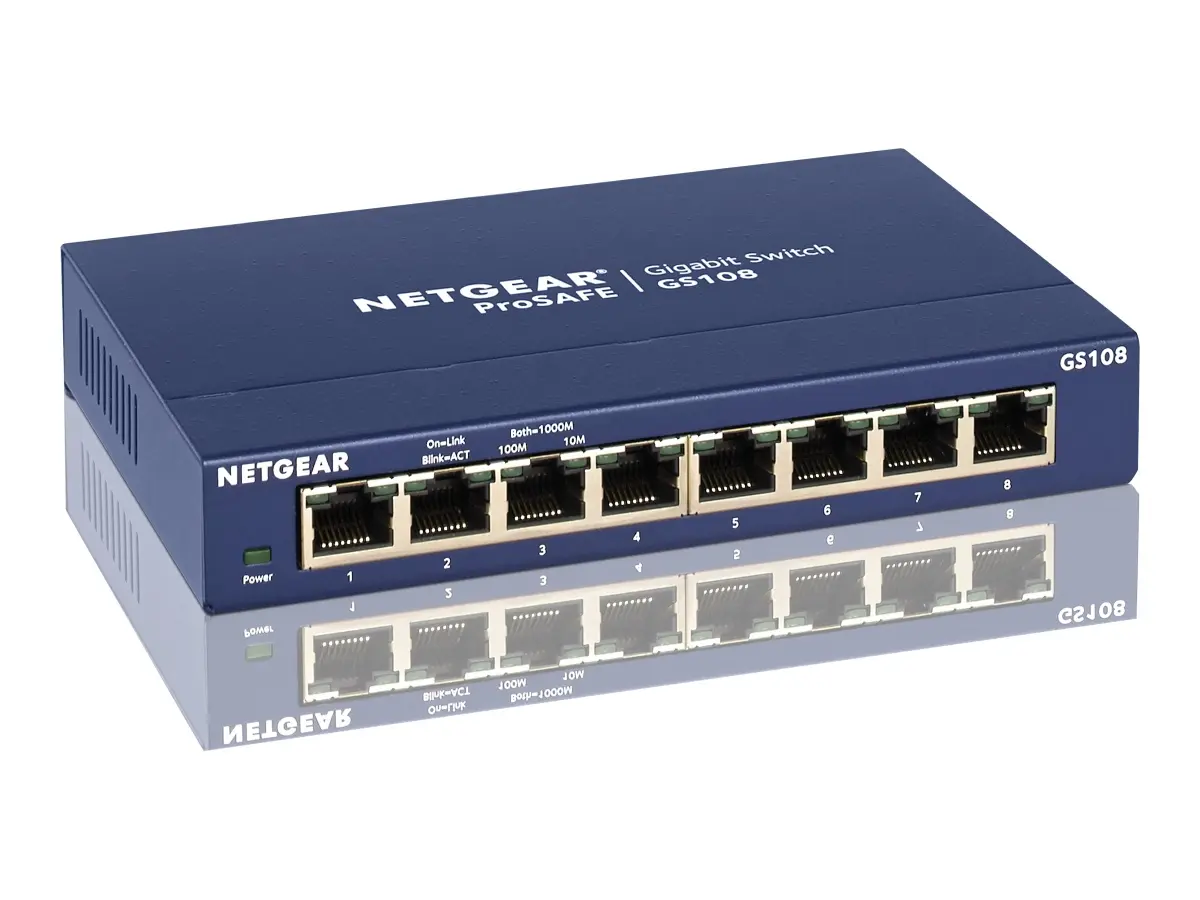 Netgear GS108-400NAS 8-Port Gigabit Pro-Safe Unmanaged Ethernet Switch with Gigabit Speeds, 802.1p Traffic Prioritization, Autouplink Technology, Desktop/Wall Mounting, AC Adapter, Energy Efficiency, Jumbo Frame Support, Plug-and-Play Ease of Use
