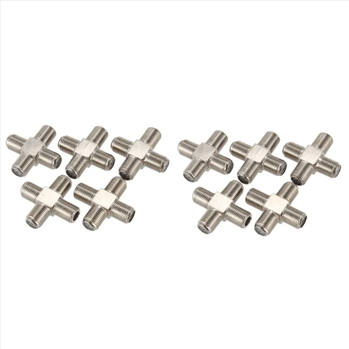 10-Pack Silver 4-Way F-Type Coax Cable Splitter Combiner, Female to 4 Female for TV Antenna, Satellite, Digital Receiver & Noise-Reducing Devices