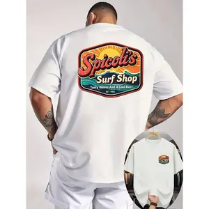 Retro T-Shirt from Spicoli'S Surf Shop Featuring a Vibrant Logo, Sunburst, And Wave Graphics, with The Phrase 'Tasty Waves And A Cool Buzz Since 1988'. This White Shirt Is Designed for Men As Casual Beach Surfwear