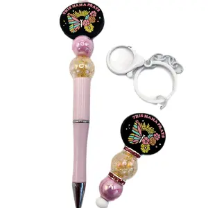 THIS MAMA PRAYS Keychain and l Beaded Pen Black Ink