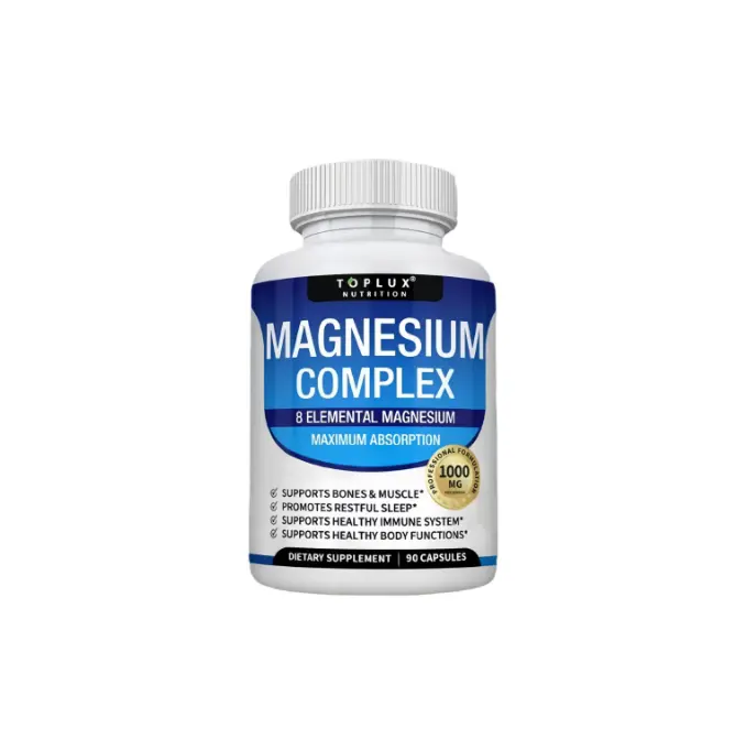 Toplux Nutrition Magnesium Complex 1000mg 90Capsules 7 Elemental Sources for Bone MuscleSleep Immune Support Malate Taurate ChelatedEasy Absorption for Men Women - Mineral,Healthcare