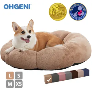 OhGeni Soft Donut Dog & Cat Bed for Small/Medium/Large Pets, Warming Comfort Fluffy Short Pile Fur, Durable Waterproof Machine Washable Removable Cover, Cute Round Bed for Puppy,Pet Supplies Bedding