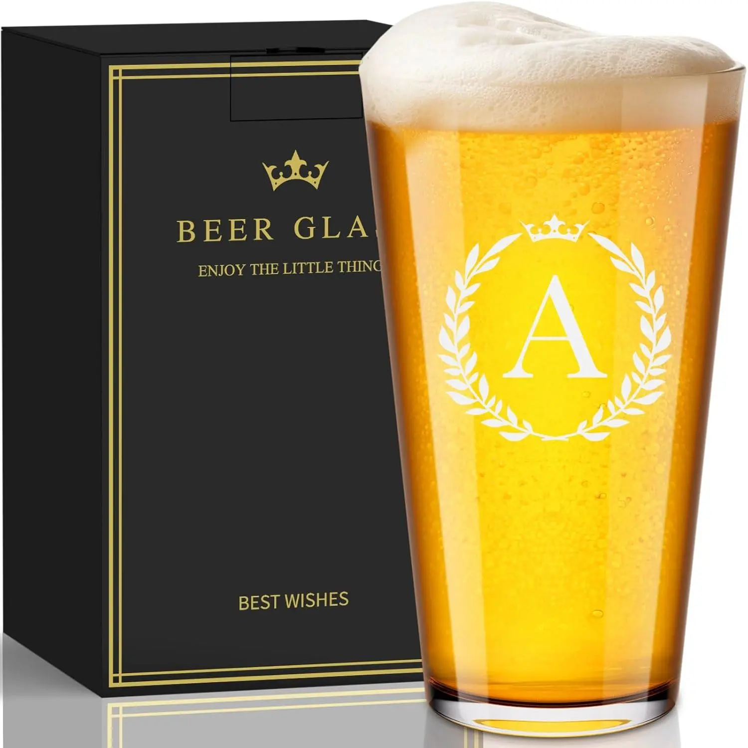 Personalized  Glasses Gifts for Men, 16 oz Pint Glasses Monogrammed A-Z Drinking Glass Cups Customized ,  Christmas Anniversary Birthday Gifts for Men Him Dad Brother Husband Grandpa (A)