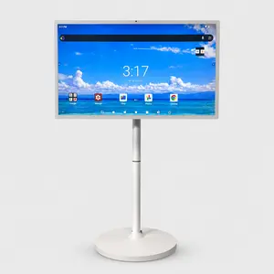27-Inch Portable Smart TV on Wheels, Touch Screen Tablet TV, Android 14, 8G RAM 128G Storage, 1080P Full HD, 6-8H Battery, 180° Swivel Rolling Stand for Bedroom Kitchen Living Room