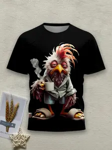 Funny Rooster 3D Printed T-Shirt Men Summer Casual Loose Fit Short Sleeve Top with Collar No Zipper or Button