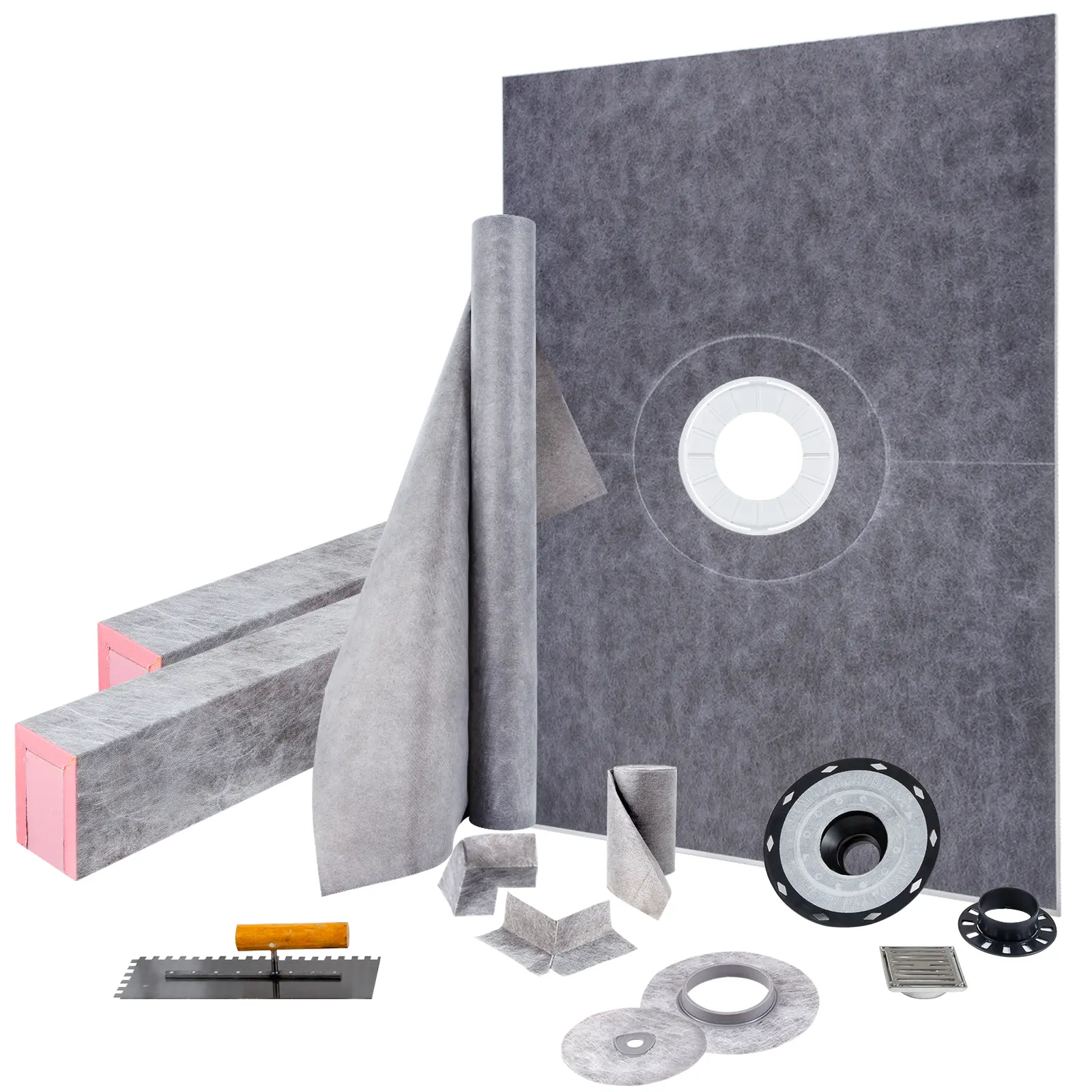 【Summerfinds】VEVOR Shower Curb Kit 38\"x60\" Watertight Shower Curb Overlay with 4\" PVC Central Bonding Flange4\" Stainless Steel Grate2 Cuttable Shower Curb and TrowelShower Pan Slope Sticks Fit for Bathr