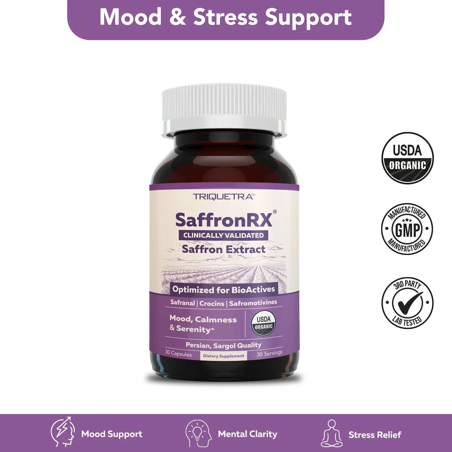 Organic Saffron Extract – Premium Persian Sargol with Safromotivines, Safronal & Crocins – Clinically Validated Formula for Enhanced Mood, Calm & Serenity – 30 Servings Healthcare Natural