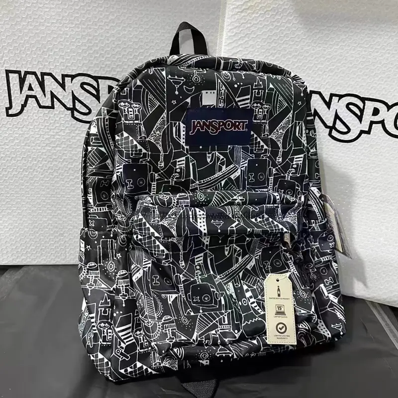 JanSport Graphic Laptop Backpack - Multifunctional, Large-Capacity, with Handle & Zipper, Student Class Backpack for Travel, Casual Use