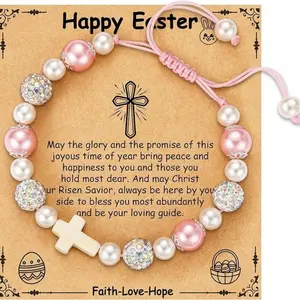 Easter Basket Stuffers for Teens/Girls/Boys/Kids, Cross Bracelet Baptism Communion Confirmation Christian Jewelry Gifts