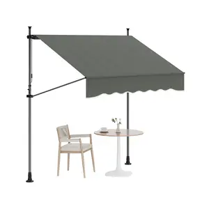 118'' Manual Retractable Awning, Patio Awning Exterior Outdoor Sunshade Shelter, Angle & Height Adjustable Sunsetter Retractable Awning UV Protection for Window or Door