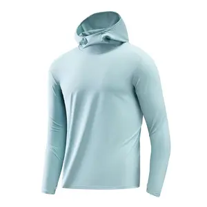 UPF 50+ Hooded Fishing Sun Protection Shirt for Men Women, Lightweight Quick Dry Long Sleeve UV Hoodie with Face Cover, Breathable Outdoor Sports Top for Fishing Hiking Beach Running