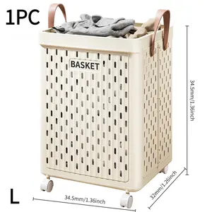 1pc Large Capacity Foldable Dirty Clothes Basket, Home Use Laundry Storage Bin, Bathroom Clothing Organizer, Space-Saving Garbage Container, Wheeled Laundry Basket, Laundry Hamper