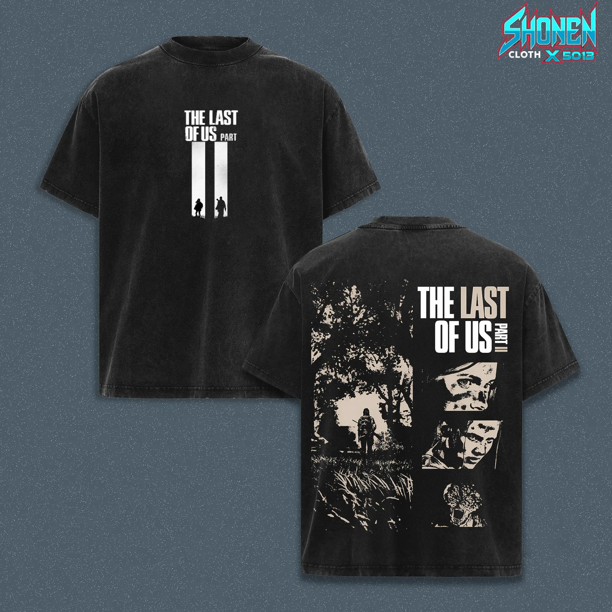 The Last Of Us Part II Ellie Graphic Tee - Vintage Acid Wash Heavyweight T-Shirt, Joel Ellie Silhouette Gaming Streetwear Shirt, Boxy Fit Unisex Tee, Gamer Merch Clothing, Clicker Skull Top Gift For Gamers