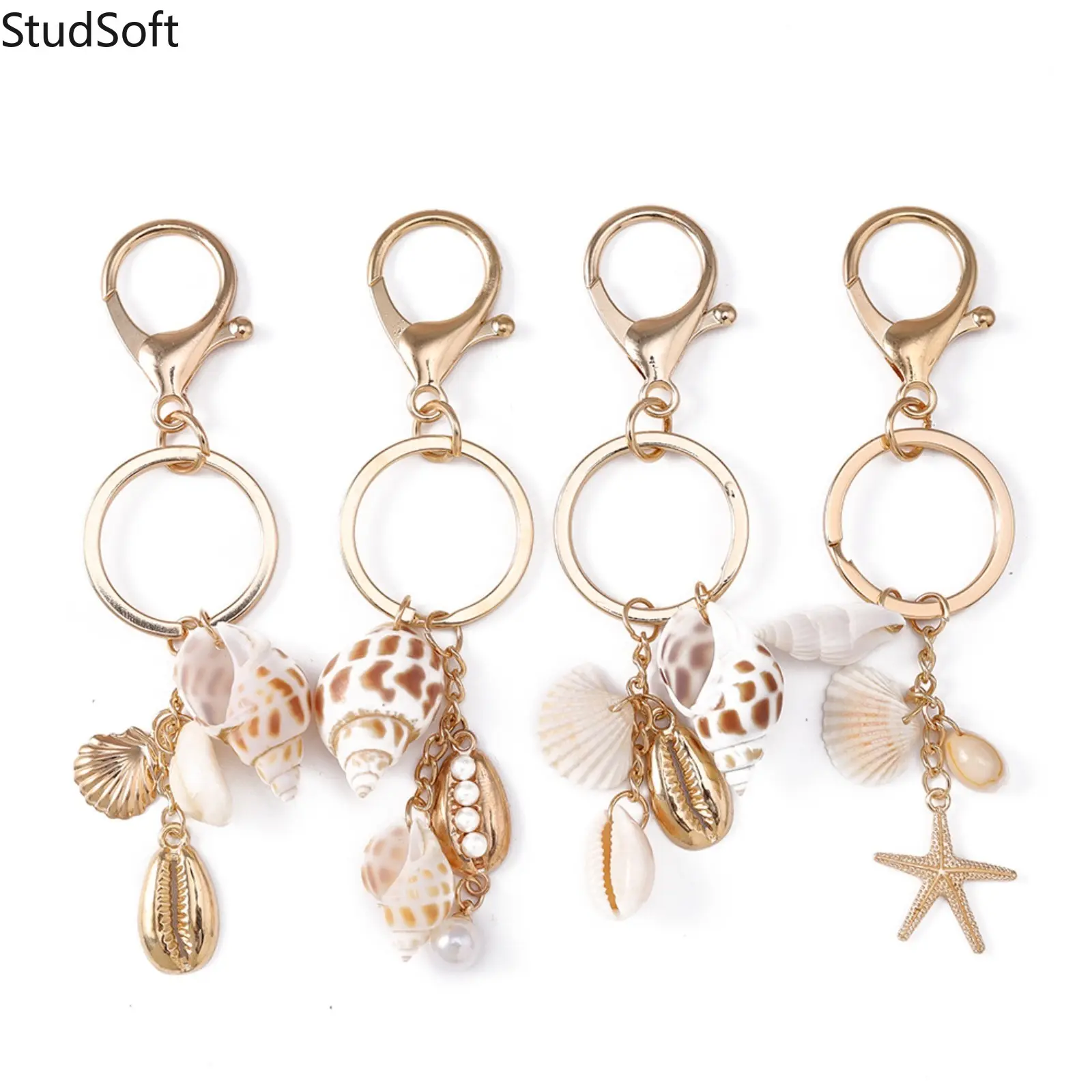 Nautical Alloy Bag Charms Set with Pearl, Seashells, Starfish & Conch - Summer Luggage Accessories for Sports Use