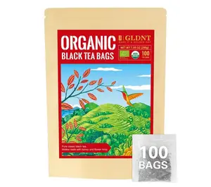 GLDNT Organic Black Tea Bags, Natural Organic Black Tea, Smooth & Mellow Flavor, Caffeinated, Hot & Iced Tea, 100 Count