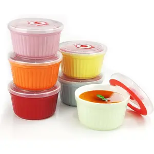 Ramekins with Lids 8 Oz - Set of 6, Ceramic Souffle Creme Brulee Ramekins with Covers, Colorful Custard Cups for Baking, Safe and Dishwasher Safe