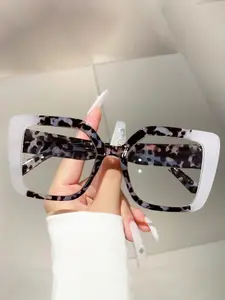 Fashion Patchwork Colorblock Square Frame Glasses, Retro Trendy Unisex Eyewear, Casual Style All Season Accessory, Leopard Pattern Eyeglasses, Stylish Trendy Eyewear, Square Frames Eyeglass