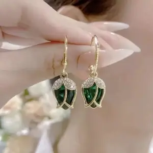 LisiZen New S925 Silver Needle Rose Bud Diamond Inlaid C-shaped Hoop Earrings Korean High-end Internet Celebrity Light Luxury Crystal Earrings Fashionable Earrings DZEH1759
