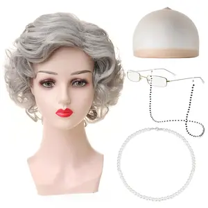 5 count Old Lady Wig and Accessories, Gray Wigs for Women, Beautiful and  Appearance, Breathable and Comfortable, Suitable for Role Playing, Halloween Parties, Stage Performances