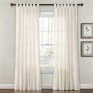 Lush Decor Farmhouse Faux Linen Tab Top Window Curtain Panel Single 40"W x 84"L Cotton Blend Shutter Blinds Sun Shade Film Machine Washable
