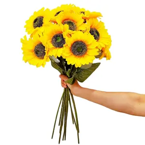 5pcs Artificial Sunflower Long Stem Silk Fake Sunflowers Decoration, Outdoor Garden Home Wedding Birthday Party Single Piece Bulk Decor