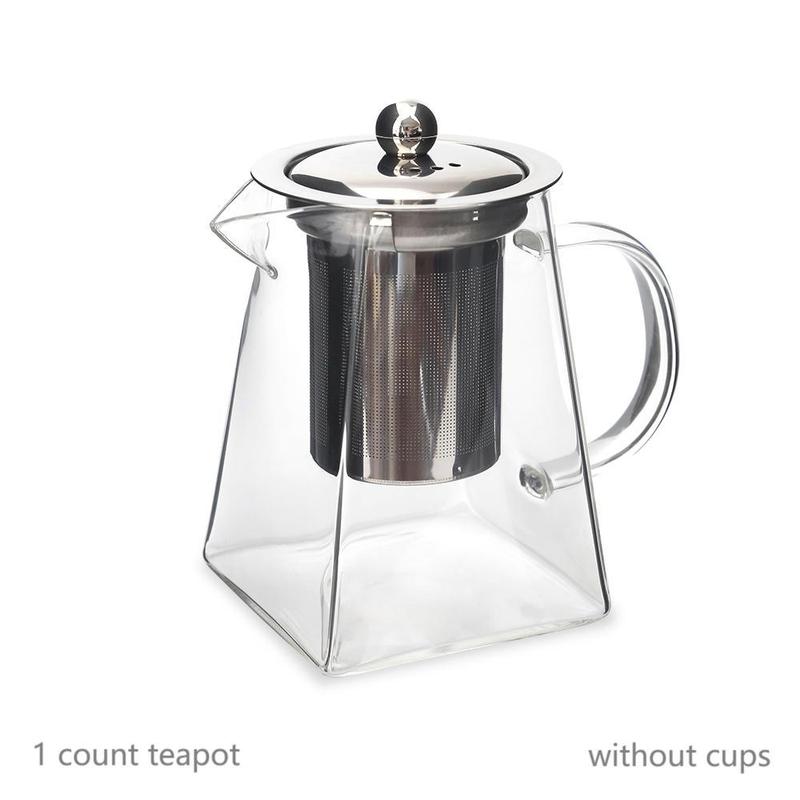 Glass Tea Set, 1 Piece Stainless Steel Filter Infusion Tea Kettle with Removable Infuser, Square GlassTea Set For Gift Giving, Anti-breakage Packaging, Glass Tea Pot