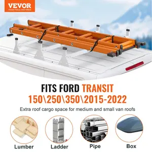 fathersdaygift  VEVOR Trailer Ladder Rack, 54 3 Crossbars Ladder Roof Rack, Heavy-duty Steel Van Roof Ladder Rack, 800 lbs Capacity Van Ladder Rack with Straps, Fit for Ford Transit 150, 250, 350, 2015-2022