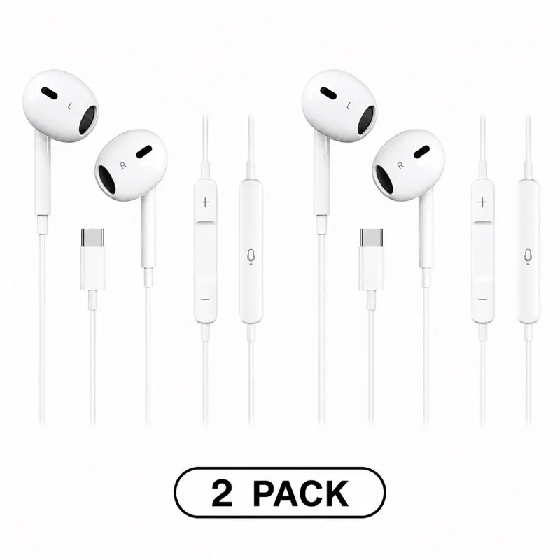 2-Pack USB C Headphones for iPhone 17/16/15 Pro Max Plus Type C Earbuds with Microphone & Remote Noise Cancelling Earphones for iPhone 17/16/15 Pro, iPad,Galaxy S25/S24/S23/S22/S21/S20/Ultra Note 10/20 MFi Certified Wired iPhone Earphone usb-c headphone m