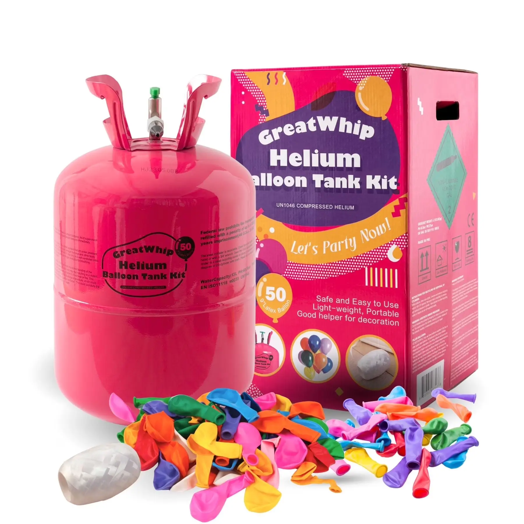 GreatWhip Helium Balloon Tank Cylinder 13L Holds Up To 50 Latex Balloons For Home Birthday Party Decorations