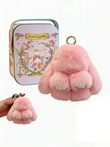 Buy 1 Get 1 Free! 2026 New Handmade Bunny Keychain with Tin Box Adorable Plush PomPom for Stocking Stuffers Cute Gifts for Girlfriend and Mom Soft Plush Toy for Mother's Day Gift, Easter