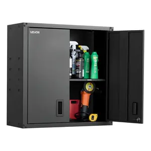 VEVOR Metal Wall Cabinet, 30W x 12.2D x 30H Inch, Steel Floating Hanging Storage Cabinet with Locking Doors and Adjustable Shelf for Garage, Basement, Kitchen, Warehouse Assembly Required, Black