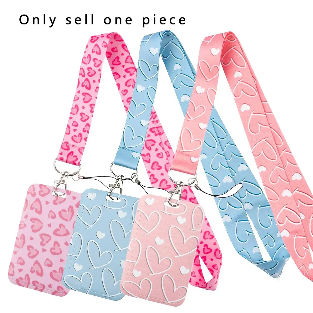 Simple Pink Heart Pattern Lanyard Keychain ID Credit Card Cover Pass USB Mobile Phone Charm Gym Neck Straps Badge Holder Women Key Holder Accessories Wristlet Keychain Lanyard Cute Keychain Stylish Keychain Heart Design Keychain
