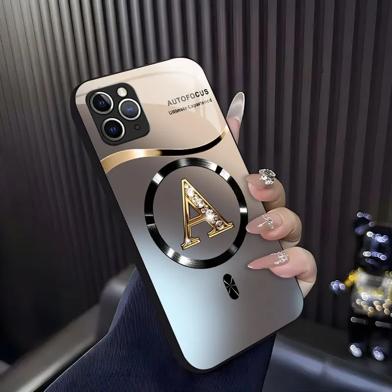 Suitable for [iPhone 11 Pro] high-end MagSafe phone case🥰, Luxury Gradient Bling Rhinestone Letter Magnetic Case Choose from all 26 letters—featuring a sophisticated, minimalist design 952