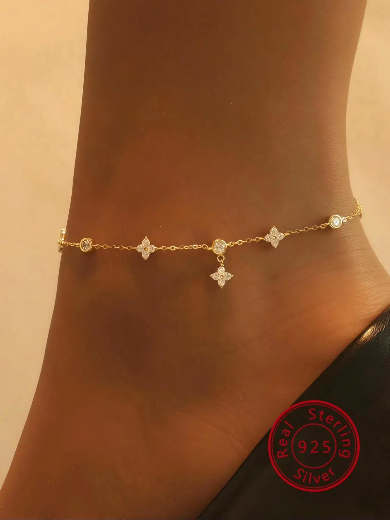 S925 Sterling Silver Anklet, Fashionable Rhinestone Decor Jewelry for Women & Girls, Trendy All-match & Exquisite Jewelry for Birthday Gift