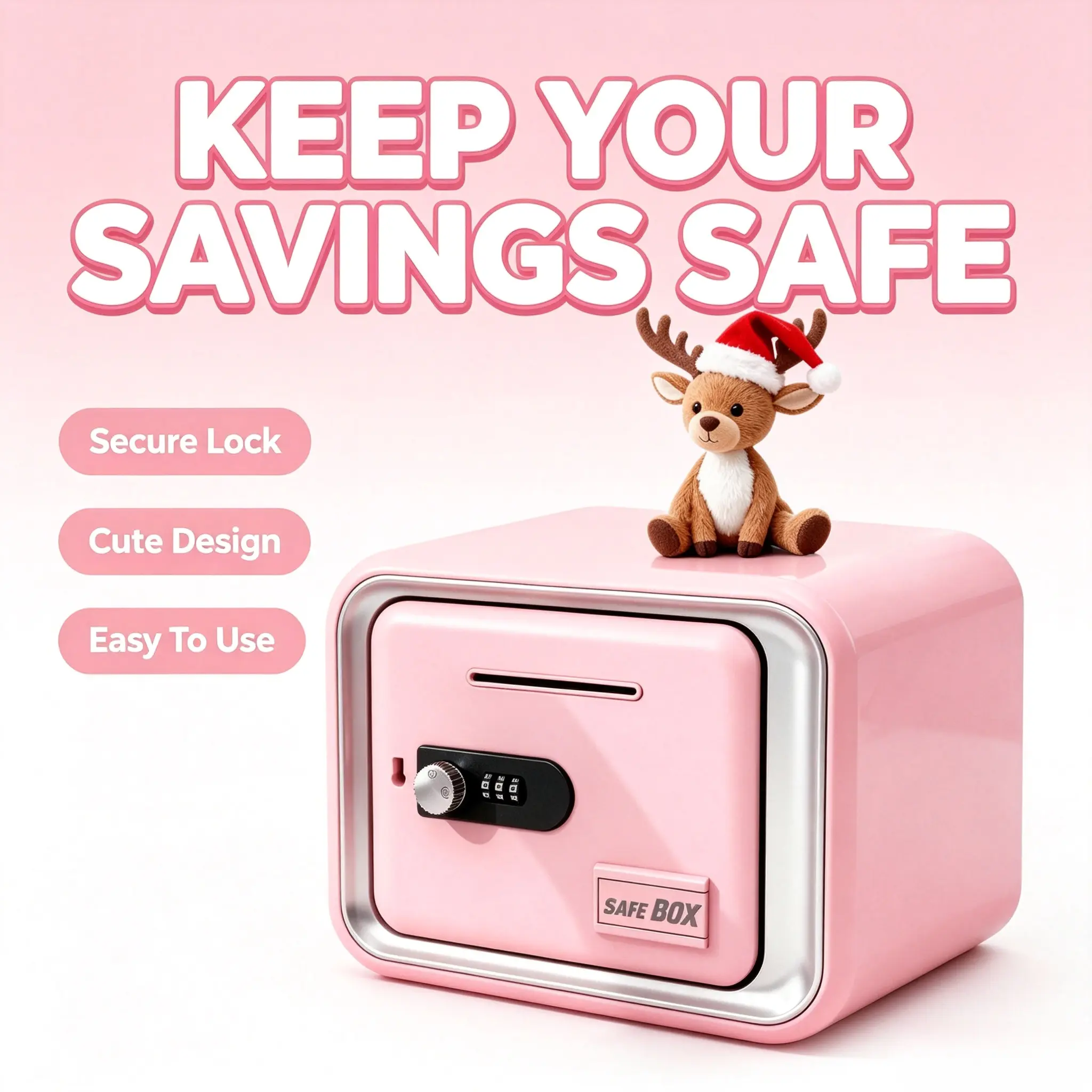 Pink Metal Safe Box with Code Lock - Cute Design, Easy to Use, Ideal for Home Valuables Storage