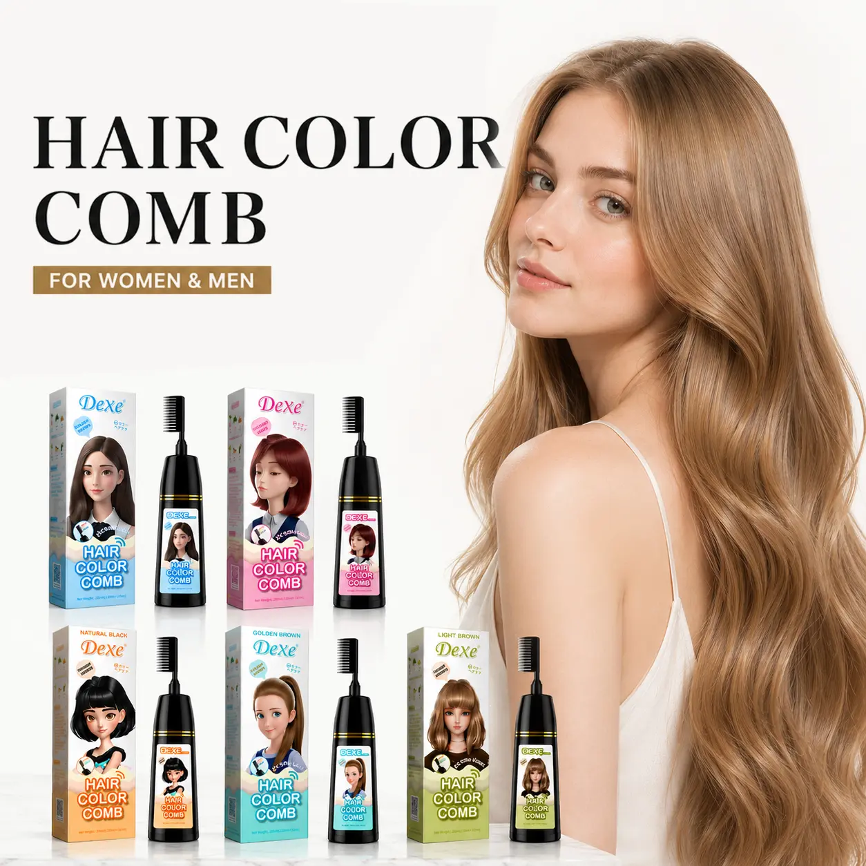 Home Use Integrated Comb Hair Dye Cream – Plant Essence, Gentle Haircare, Easy to Use, Long-Lasting Fade-Resistant Color, Multiple Shades Available, Ash Brown, Ash Blonde, Natural Black, Golden Brown, Light Brown & More, Easy Hair Coloring
