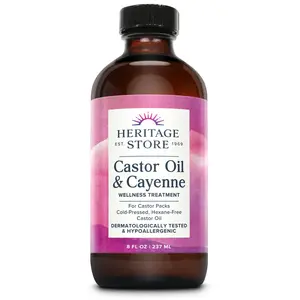 Heritage Store Organic Castor Oil with Cayenne Pepper, Nutrient-Rich Body Oil Infused with Vitamins for Skincare Moisturizing