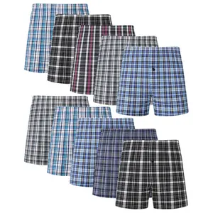 JupiterSecret Menswear 10PCS Men's Woven Boxers Briefs, Checked Plaid Casual Underwear Brief