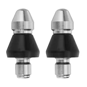 2Pcs Sewer Cleaning Tool High-Pressure Nozzle, Sewer Jetter Kit for Pressure Washer, Stainless Steel, 1 Front Jet and 6 Rear Jets Sewer Jetter Nozzle with 1/4inch Quick Connector, 5000PSI