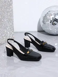 Women's Vintage Chunky Heel Open Toe Sandals, Imitation Lizard Skin Metal Buckle Formal Commuter Shoes