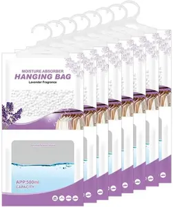 Hanging  Absorber, Lavender Vanilla Moistureproof Hanging Bag, Dehumidifier Bag (8 packs) Hanging Closet Dehumidifier Bags,  Absorb 12.5 oz.