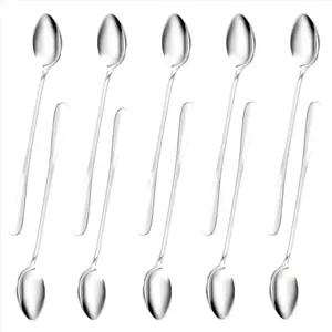 6pcs Long Handle Stainless Steel Tableware - Tea Spoons, Coffee Spoons, Ice Cream Cutlery