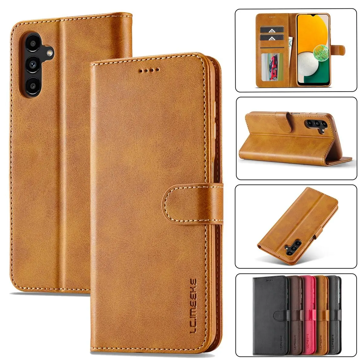 PU Leather Flip Case with Card Slot, Shockproof Phone Protective Cover, Durable Protective Cover, Phone Accessory Compatible with Samsung Galaxy A15 A35 A55 A16 A36 A56 A05S A14 A24 A34 A54 A13 A23 A33 A53, Casing, Protection
